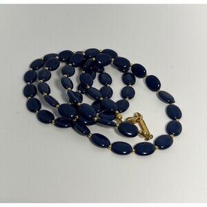 Napier Blue plastic beads separated by gold beads necklace 30 inches long